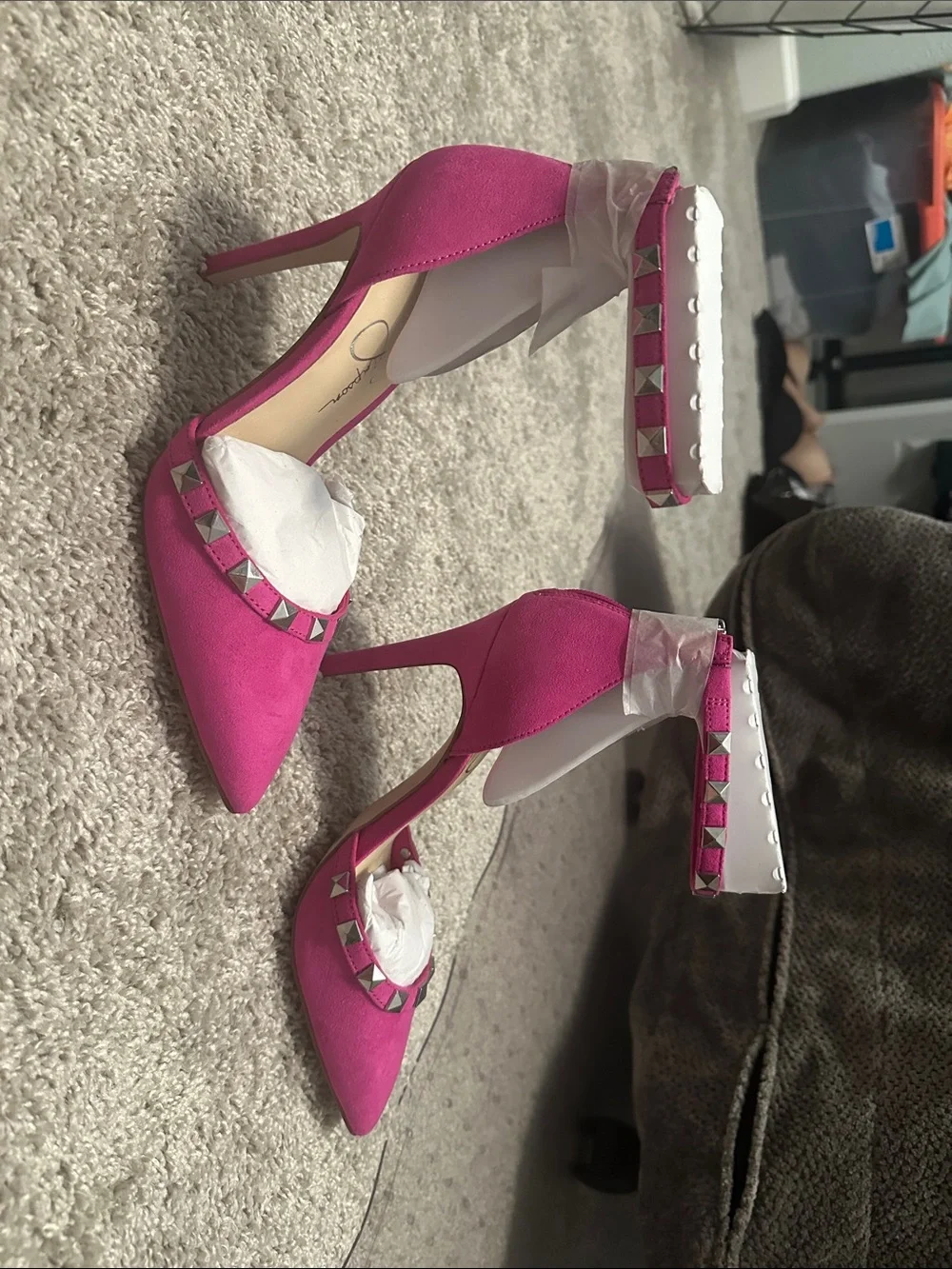 Jessica Simpson Magenta Suede  Studded Pointed-Toe Ankle-Strap Heels NWOB